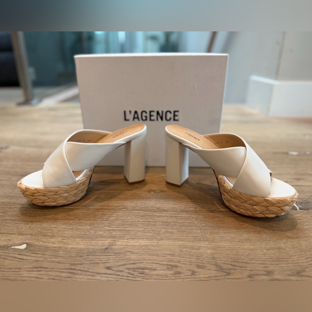 L'AGENCE Lucca 65mm Platform Sandals White Size 37.5/US 7.5 Made in Spain NWT